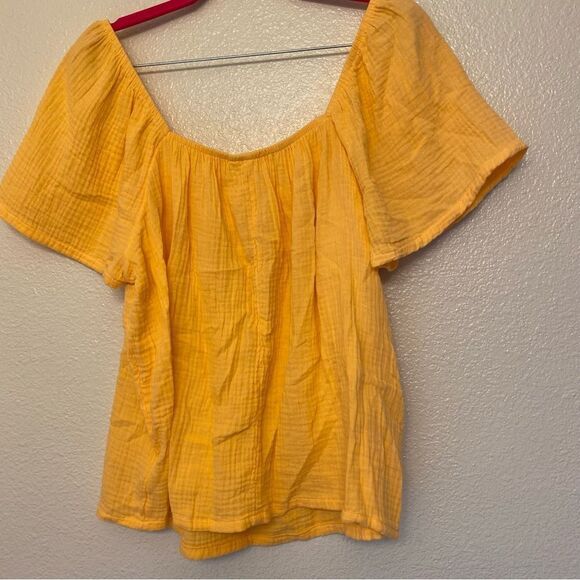 Joyspun pastel yellow Sleeve off Shoulder blouse 100% cotton muslin gauze 12-14 - Picture 1 of 7